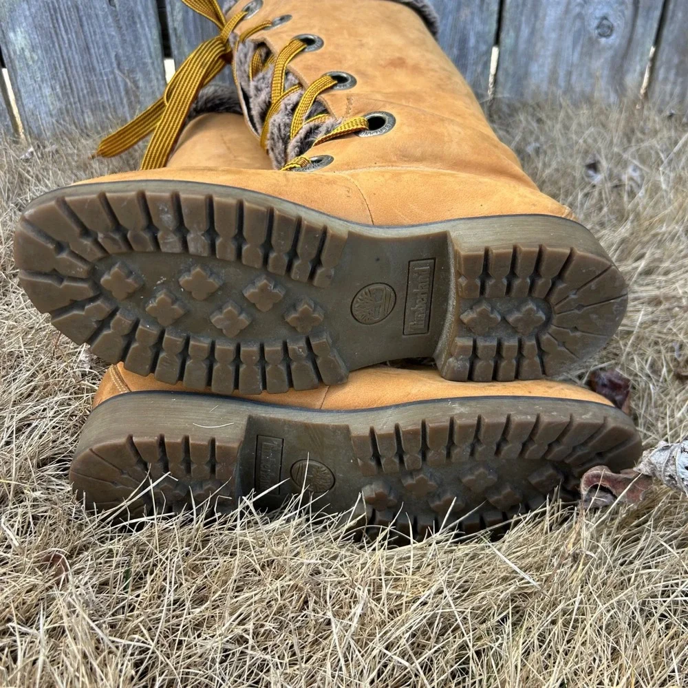 Timberland Wheat Nubuck Faux Fur Tall Lace Up Winter Boots‎ 91335 Womens 8.5 M